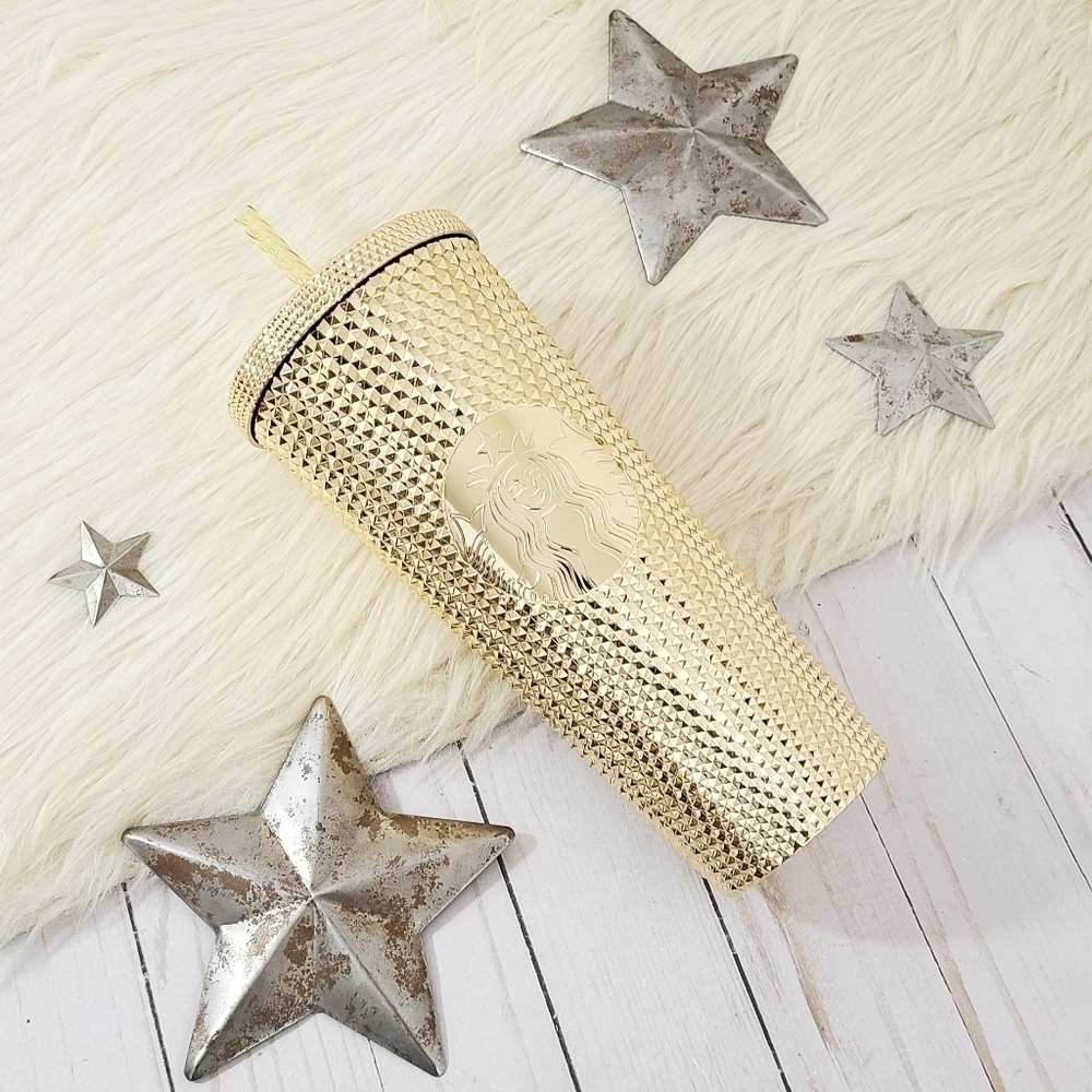 Starbucks Holiday 2022 metallic gold bling tumbler Cup With Straw New
